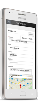 Sistema CRM en samsung vista izquierda